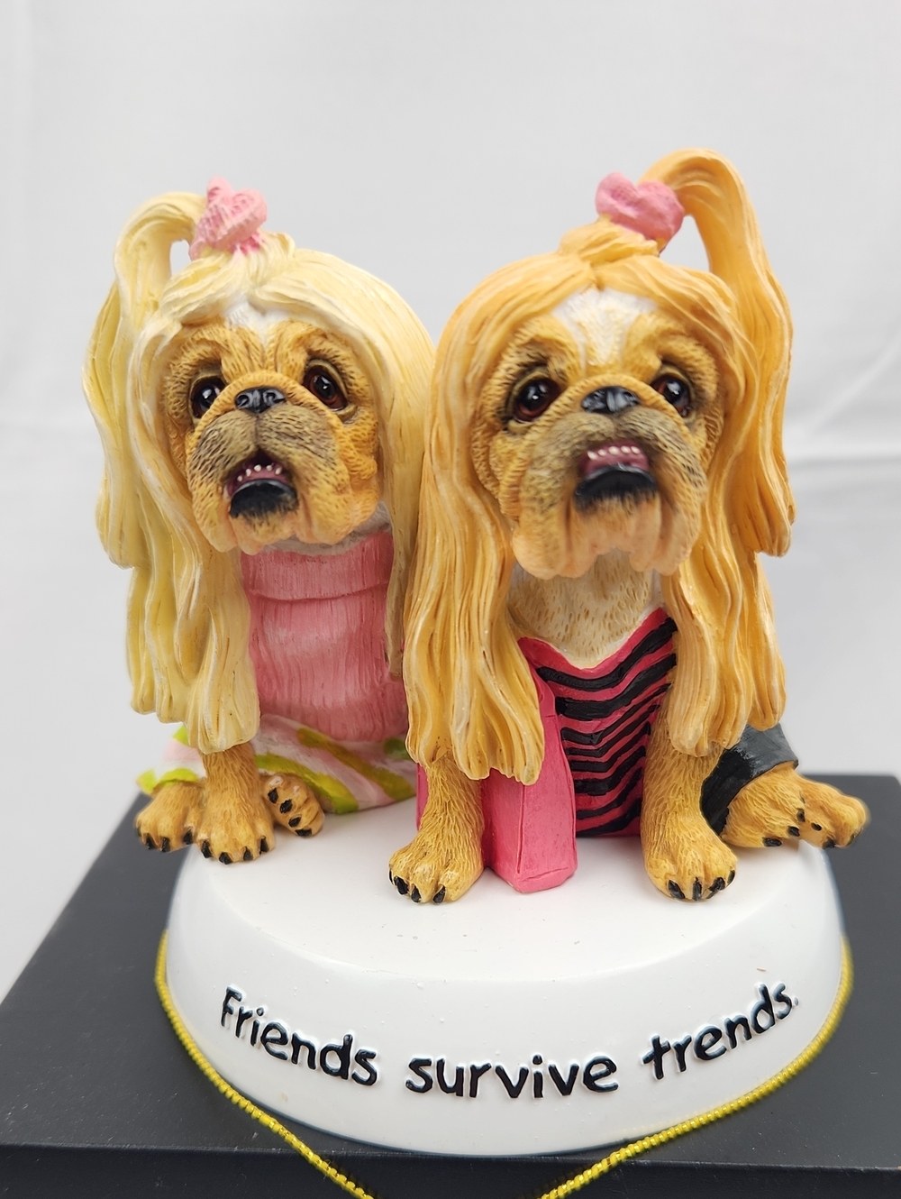 "Friends Survive Trends" Decorative Shistzu Dog Figurine Duo — Pink Accents